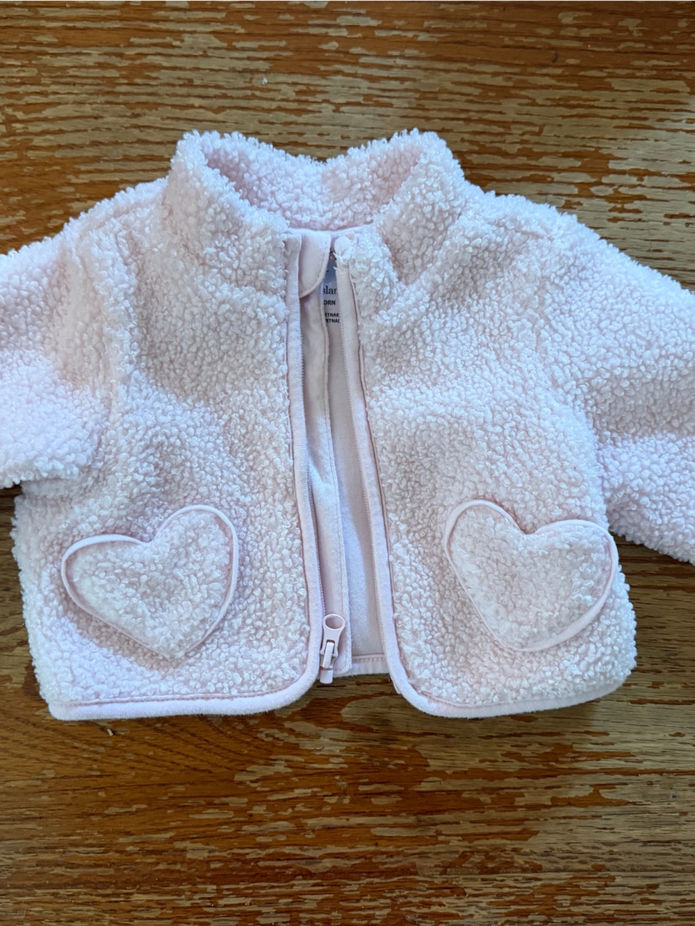 Soft Pink Sherpa Baby Hoodie with Heart Patch Pockets